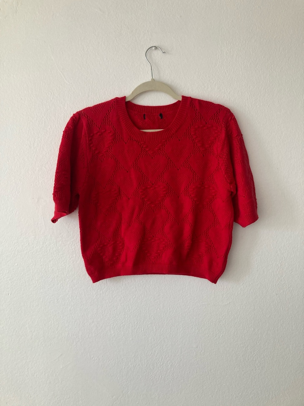 Red Short-Sleeve Knit Sweater